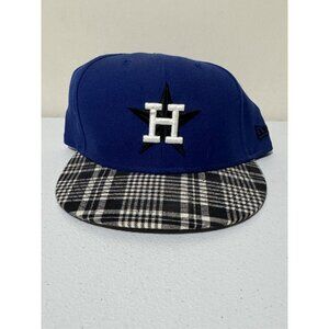 Houston Astros Blue Hat With Black & White Plaid Brim - Size 7 1/2 - New Era MLB